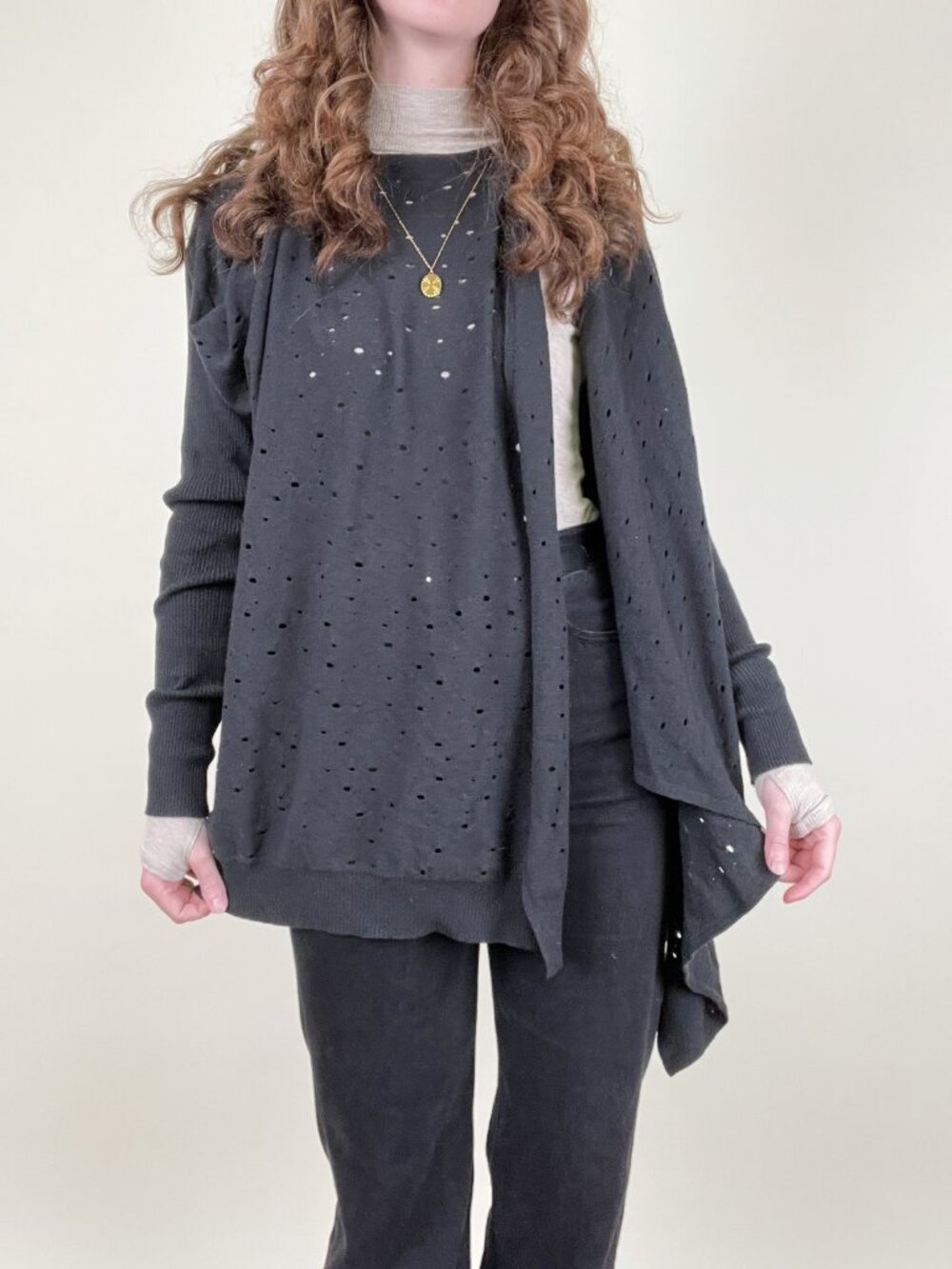 Sarah Pacini Italy Wool Asymmetric Cardigan Sweater Jacket Lagenlook Whimsigoth